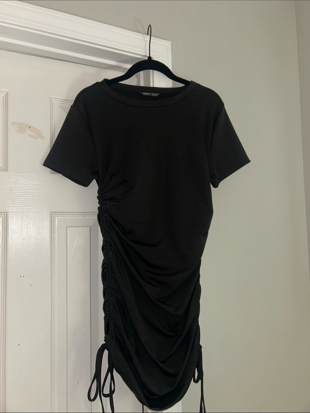 SHEIN Black Ruched Side Tie Mini Dress